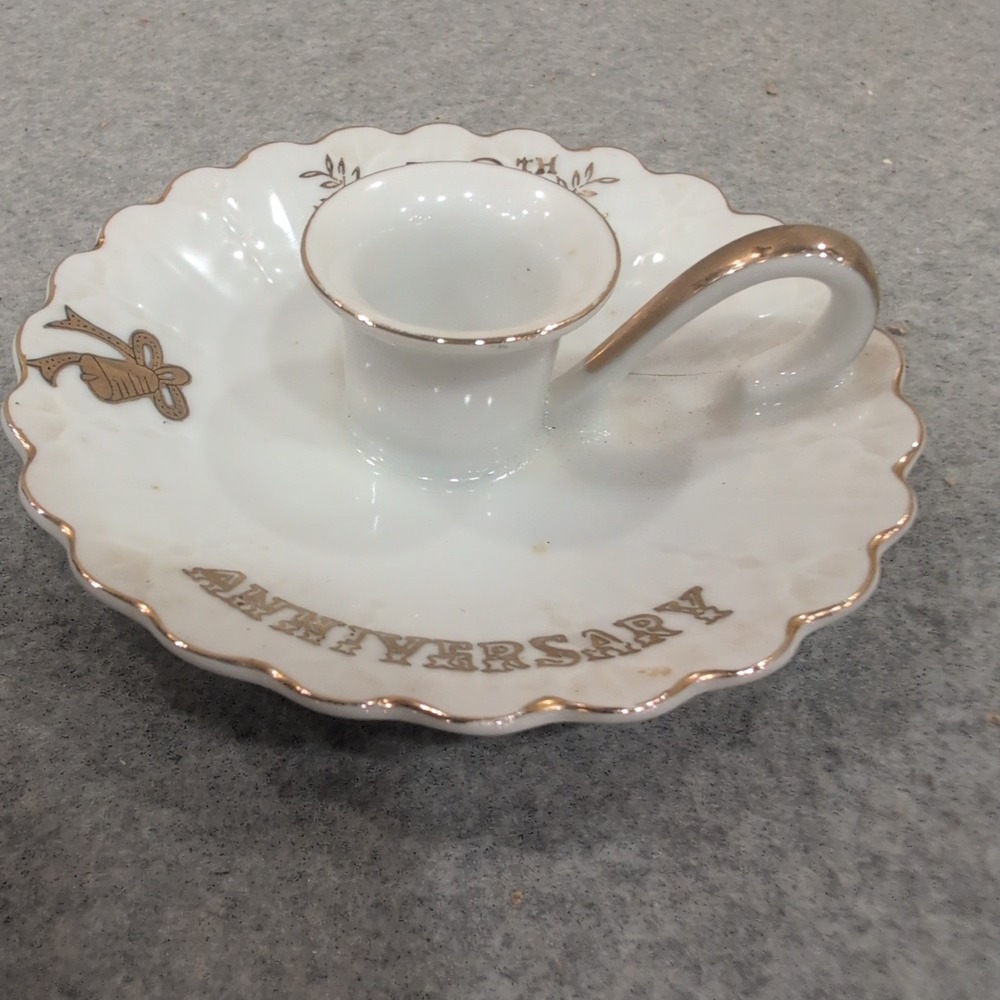 Lefton China 50th Anniversary Porcelain Chamberstick Candle Holder Gold Gilt6941 - Picture 3 of 6